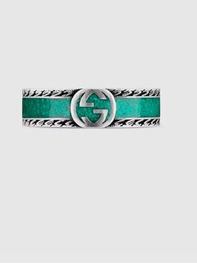 NWT GUCCI INTERLOCKING G RING STERLING SILVER TURQUOISE ENAMEL DESIGNER SIZE: 21